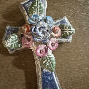 Multicolor Floral Cross Wall Art